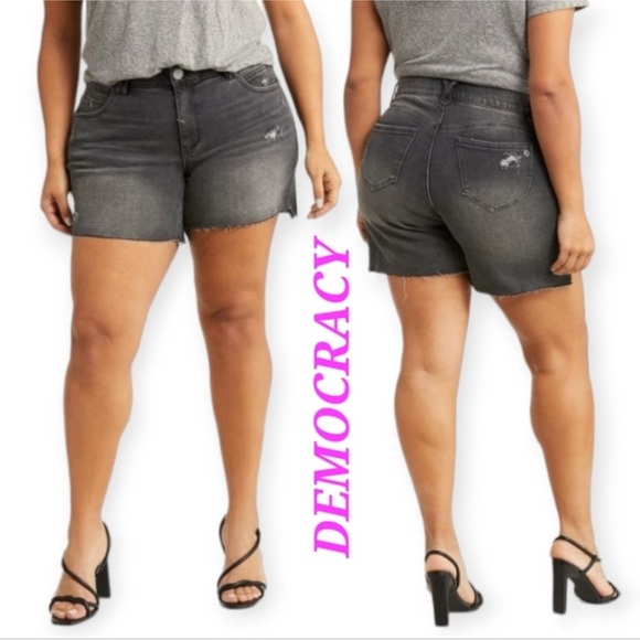 DEMOCRACY 2Ab Technology High Waist Stretch Washed Black Cut Off Denim Shorts 18 - Picture 1 of 7